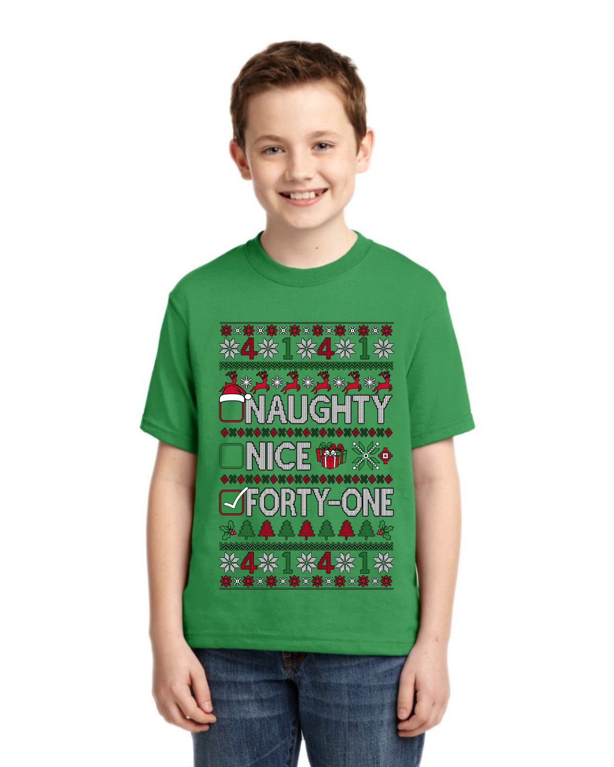 Naughty Nice 4 1 Checklist Ugly Christmas Sweater For Kids | Unisex Boys Girls Graphic Youth T-Shirt