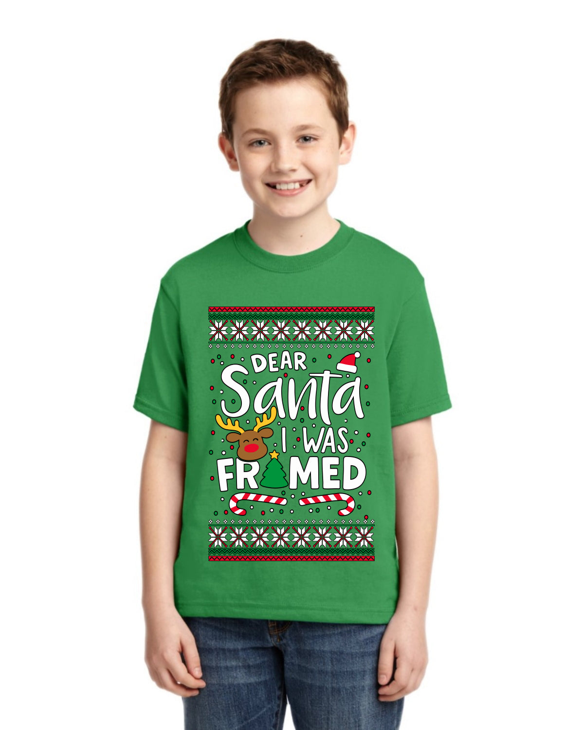 Dear Santa I Was Framed Ugly Christmas Sweater For Kids | Unisex Boys Girls Graphic Youth T-Shirt
