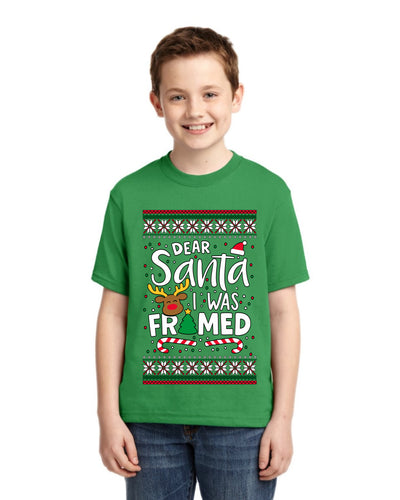 Dear Santa I Was Framed Ugly Christmas Sweater For Kids | Unisex Boys Girls Graphic Youth T-Shirt
