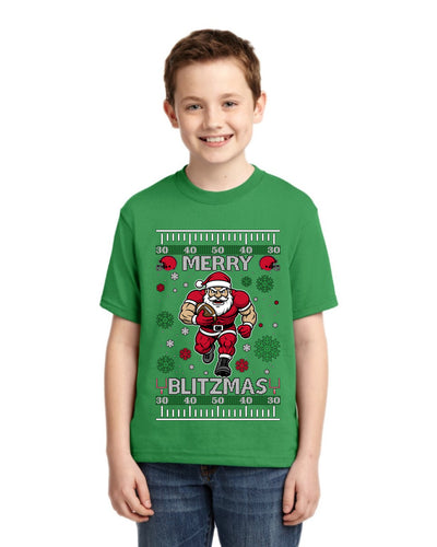 Merry Blitzmas, Football Christmas Sweater Design Ugly Christmas Sweater For Kids | Unisex Boys Girls Graphic Youth T-Shirt
