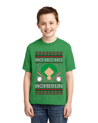 Ho Ho Ho Homerun, Baseball Fan Christmas Design Ugly Christmas Sweater For Kids | Unisex Boys Girls Graphic Youth T-Shirt