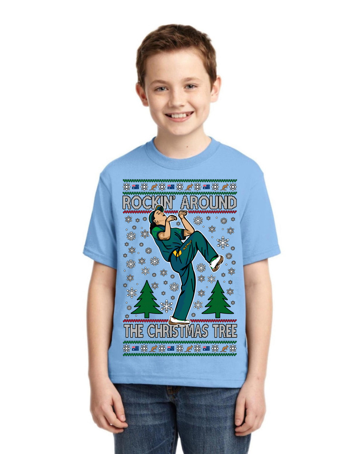 Rockin Around the Christmas Tree Raygun Viral Breakdancer Ugly Christmas Unisex Boys Girls Graphic Youth T-shirt