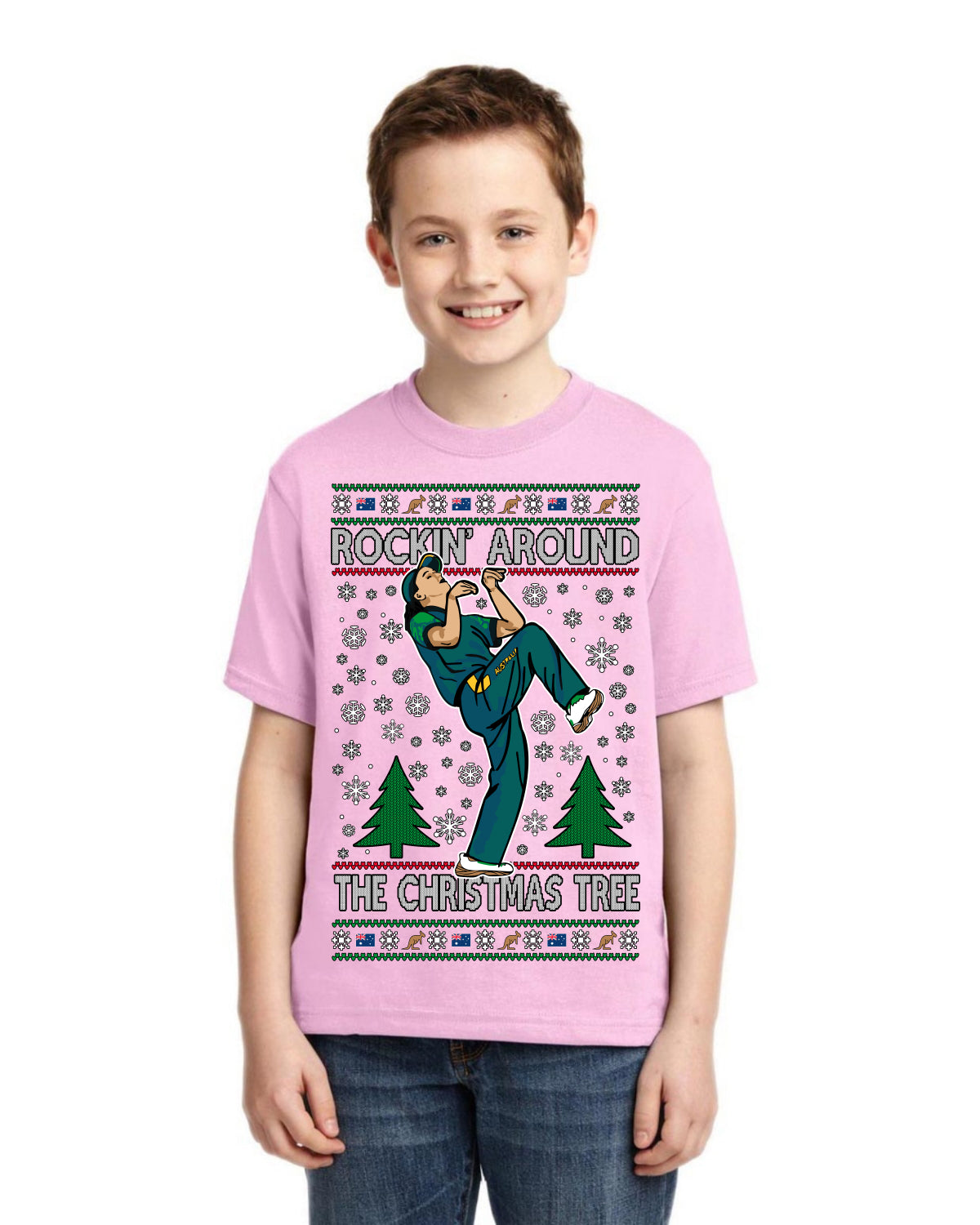 Rockin Around the Christmas Tree Raygun Viral Breakdancer Ugly Christmas Unisex Boys Girls Graphic Youth T-shirt