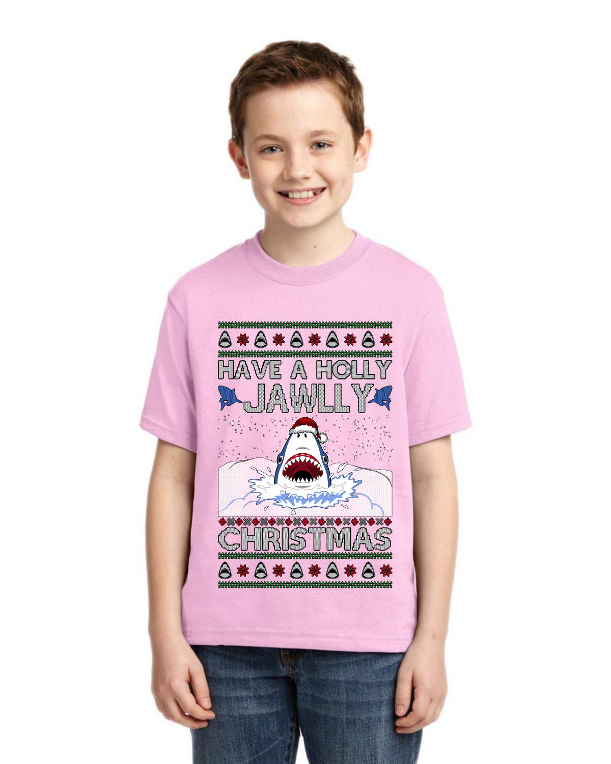 Have a Holly Jawlly Christmas, Cute Shark Ugly Christmas Sweater For Kids | Unisex Boys Girls Graphic Youth T-Shirt