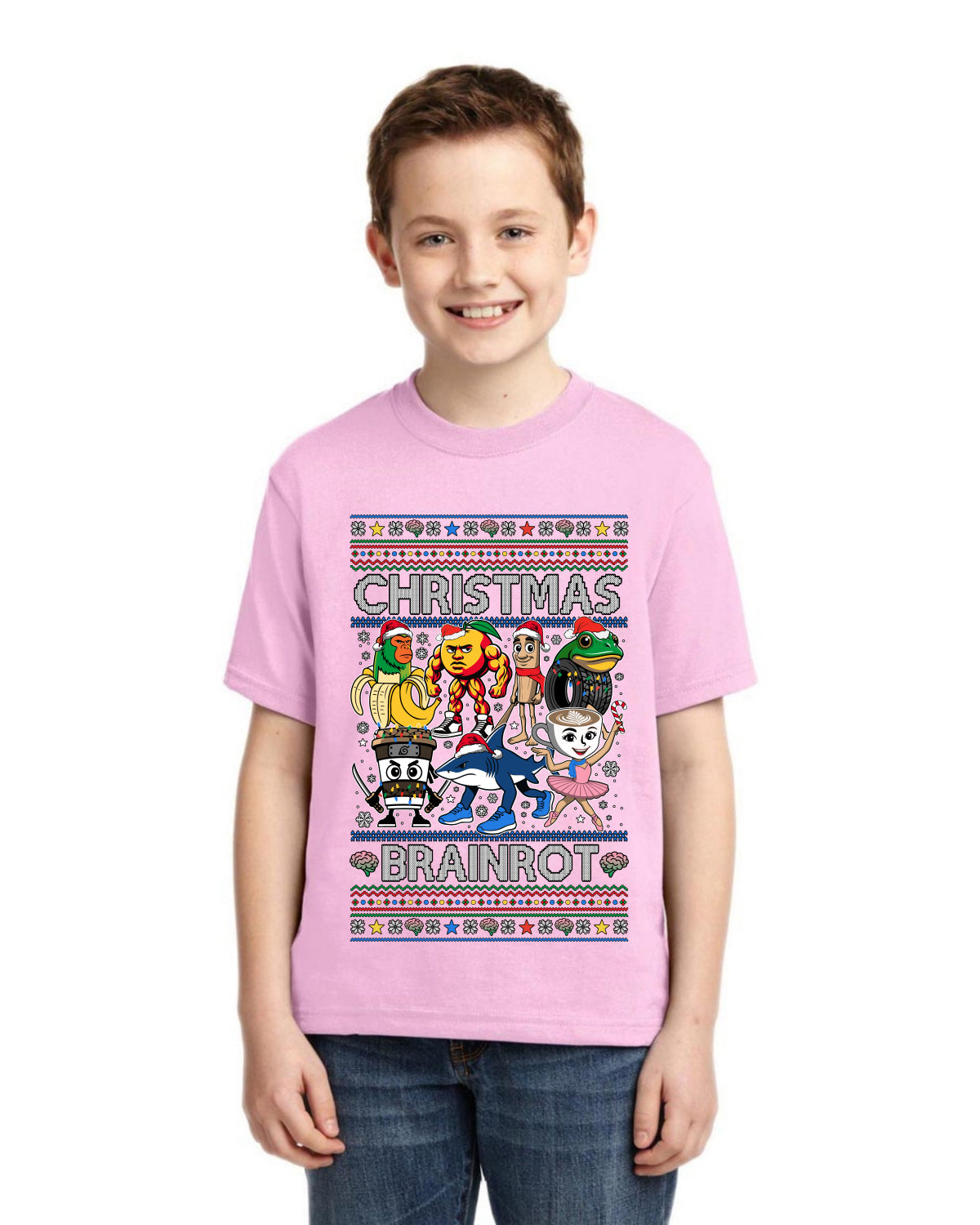 Christmas Brainrot Ugly Christmas Sweater For Kids | Unisex Boys Girls Graphic Youth T-Shirt