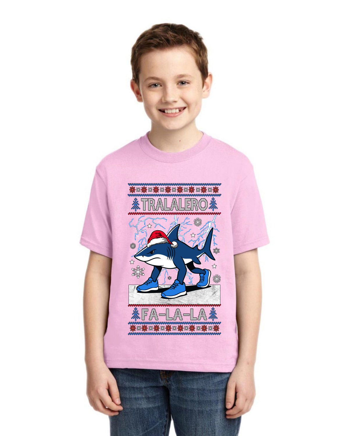 Tralalero Fa La La Brainrot Ugly Christmas Sweater For Kids | Unisex Boys Girls Graphic Youth T-Shirt