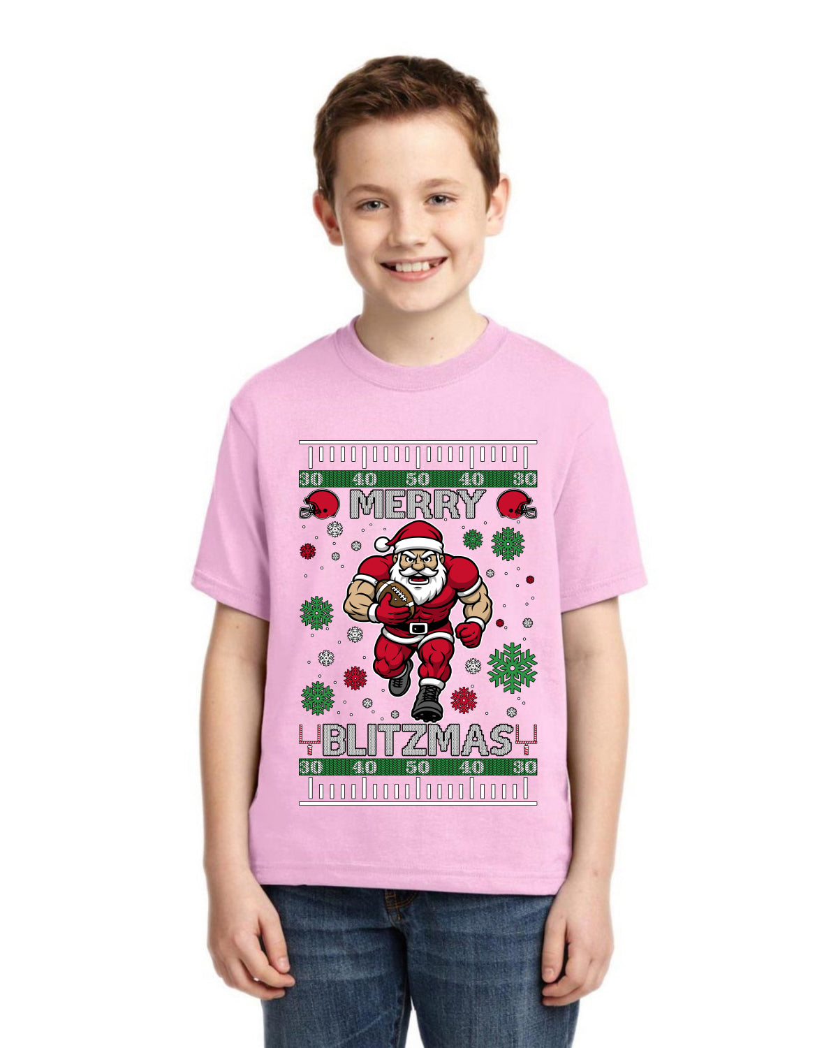 Merry Blitzmas, Football Christmas Sweater Design Ugly Christmas Sweater For Kids | Unisex Boys Girls Graphic Youth T-Shirt