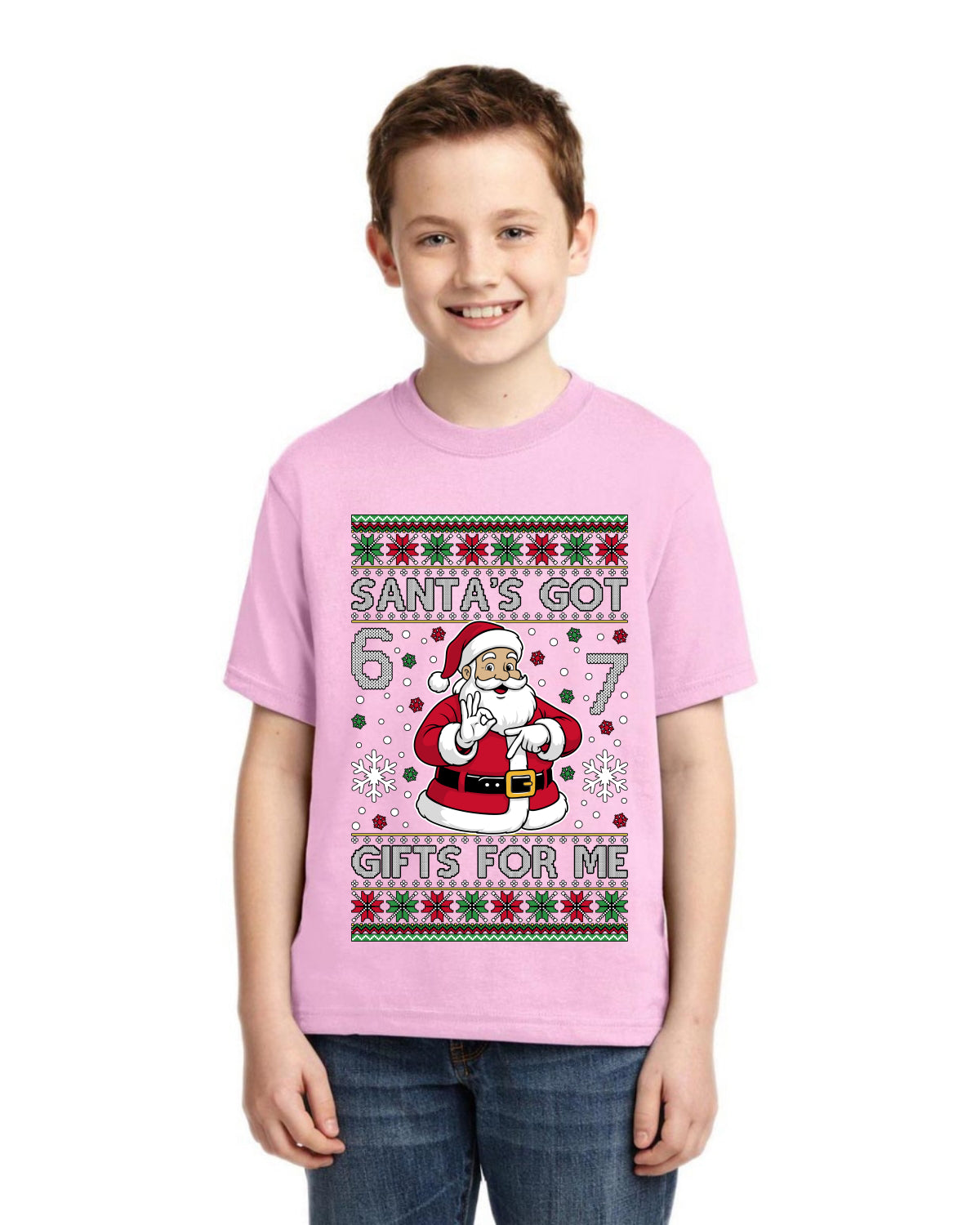 Santa's Got 6 7 Gifts For Me Ugly Christmas Sweater For Kids | Unisex Boys Girls Graphic Youth T-Shirt