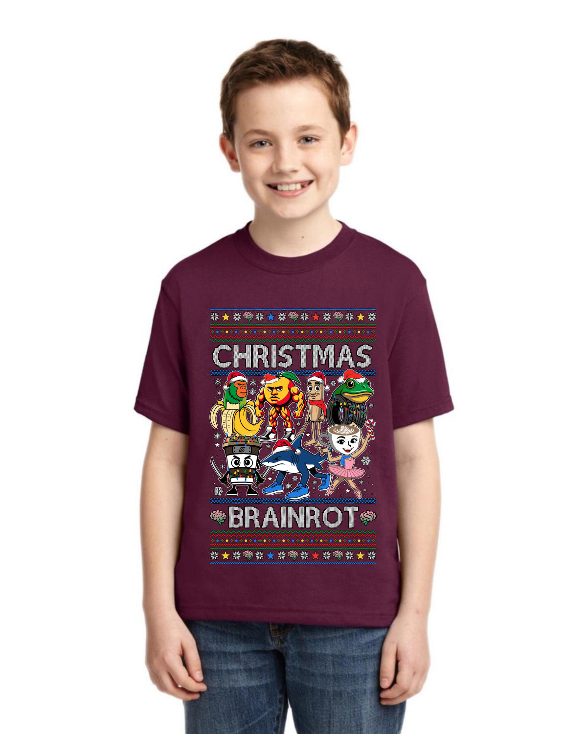 Christmas Brainrot Ugly Christmas Sweater For Kids | Unisex Boys Girls Graphic Youth T-Shirt
