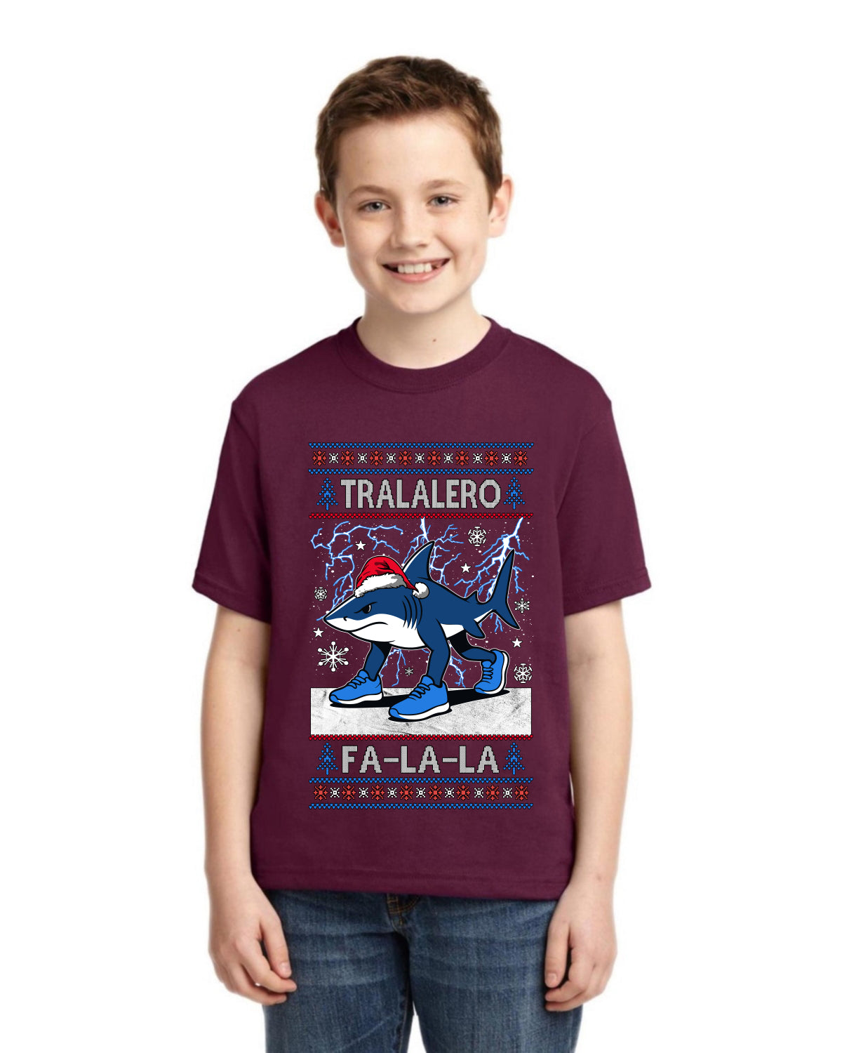 Tralalero Fa La La Brainrot Ugly Christmas Sweater For Kids | Unisex Boys Girls Graphic Youth T-Shirt