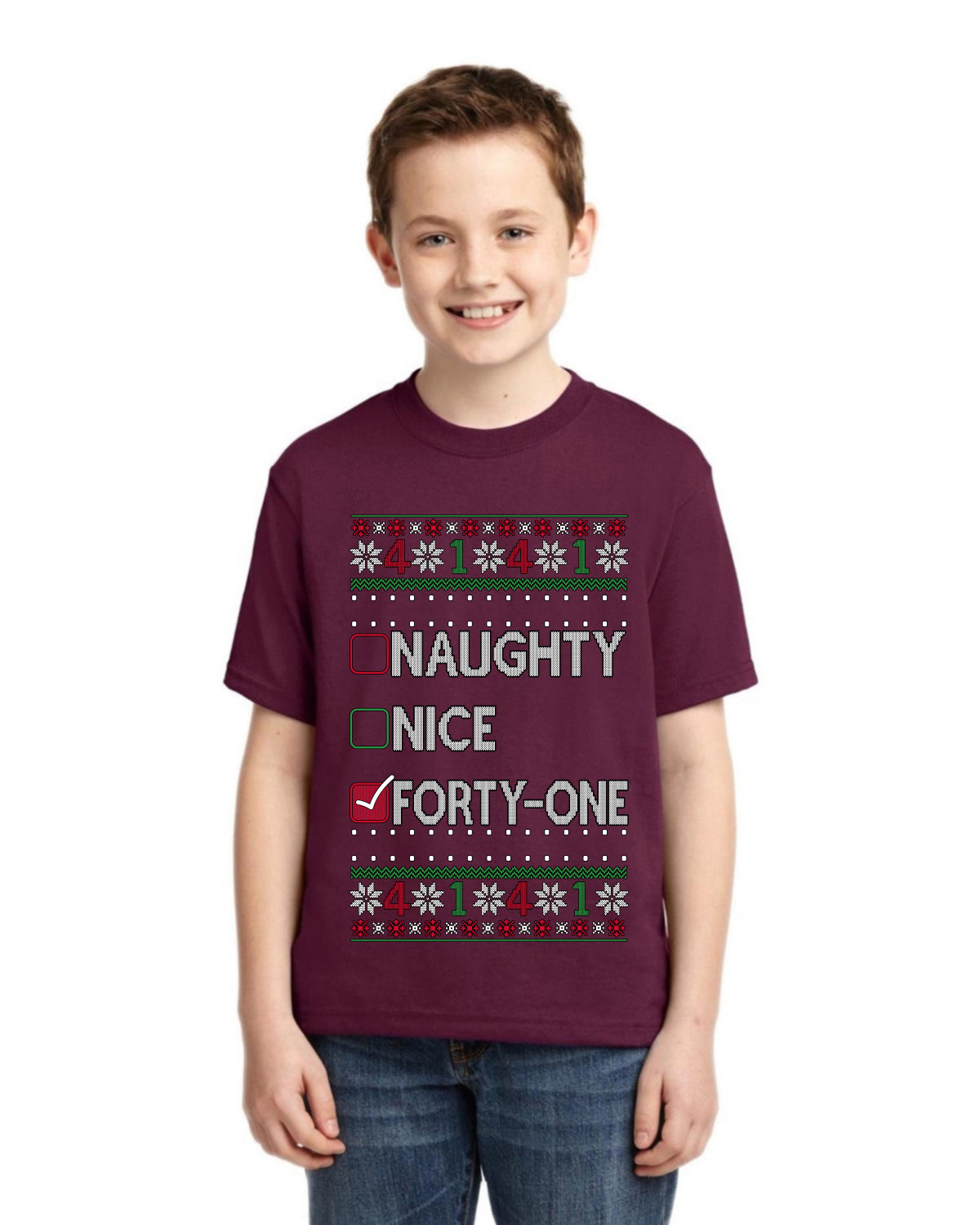 Naughty Nice 4 1 Checklist Ugly Christmas Sweater For Kids | Unisex Boys Girls Graphic Youth T-Shirt