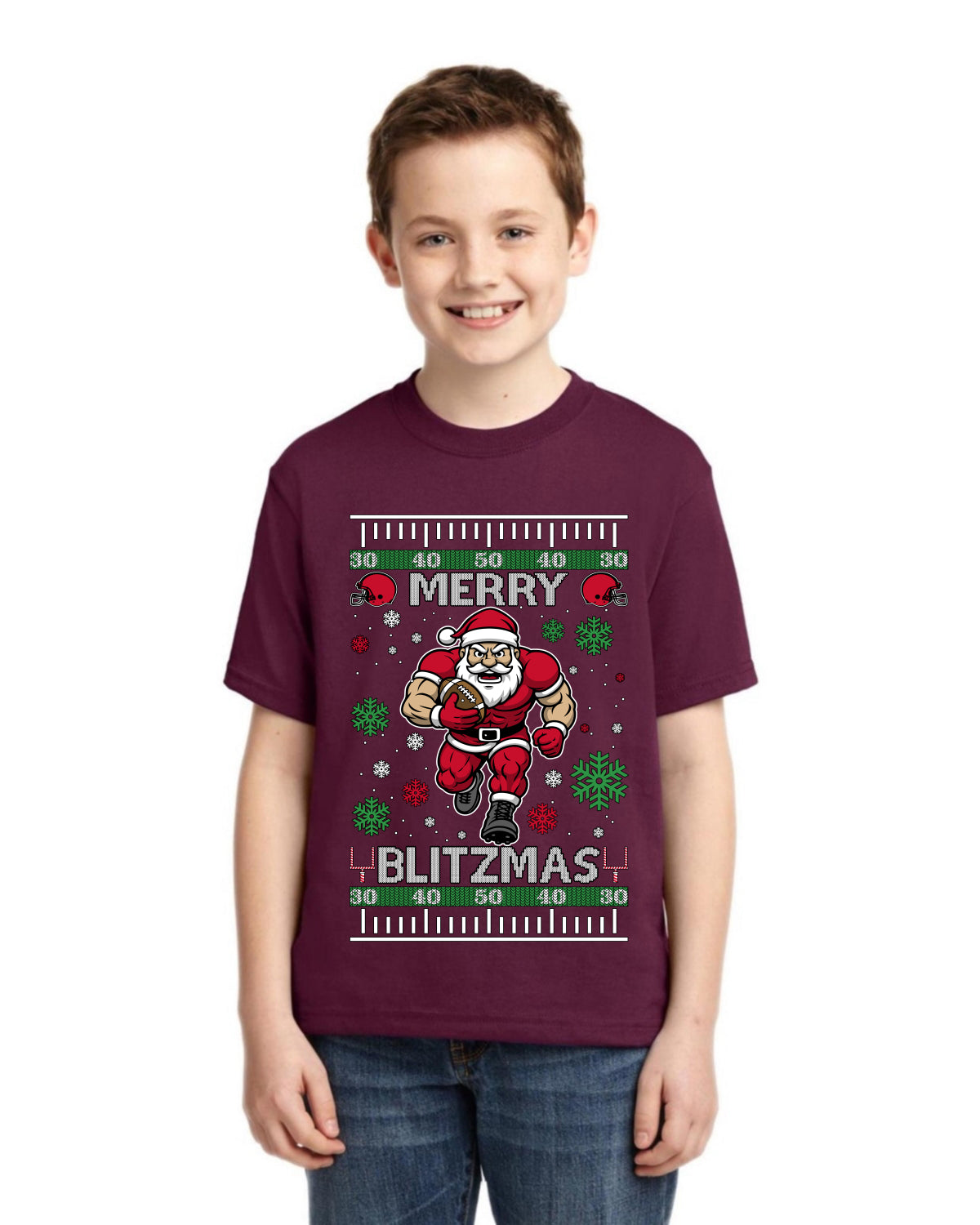 Merry Blitzmas, Football Christmas Sweater Design Ugly Christmas Sweater For Kids | Unisex Boys Girls Graphic Youth T-Shirt