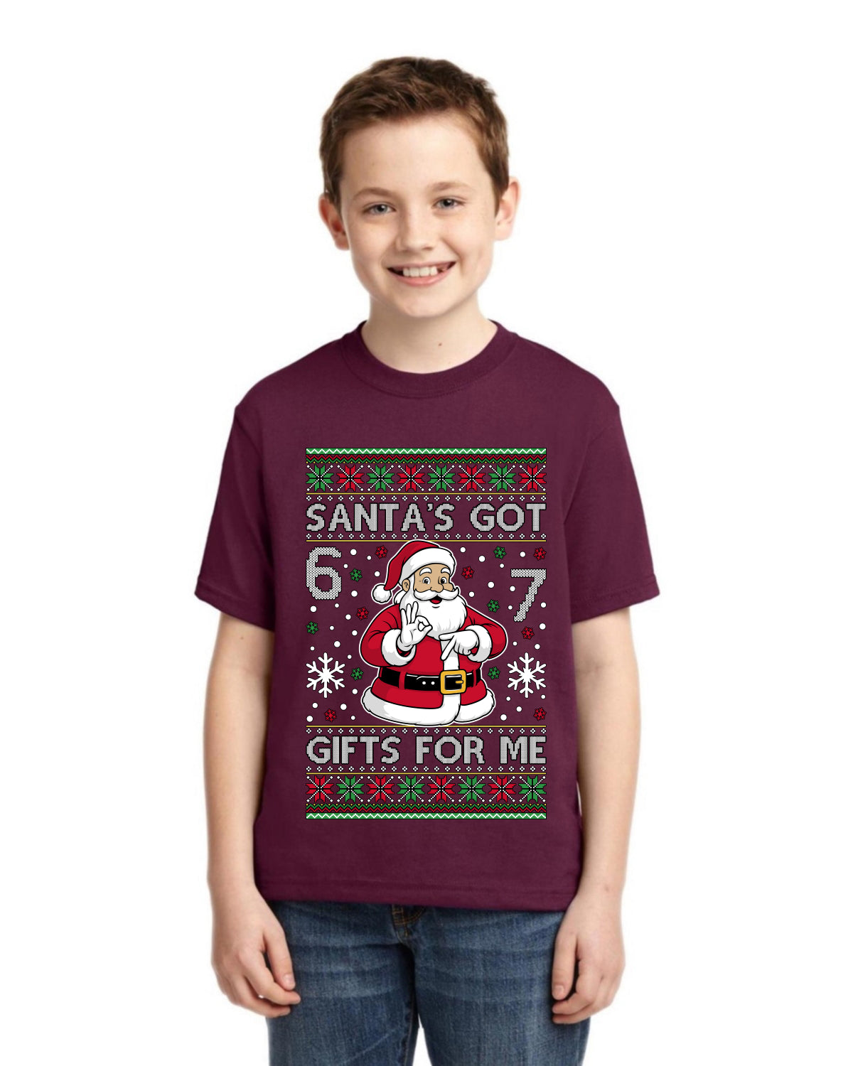 Santa's Got 6 7 Gifts For Me Ugly Christmas Sweater For Kids | Unisex Boys Girls Graphic Youth T-Shirt