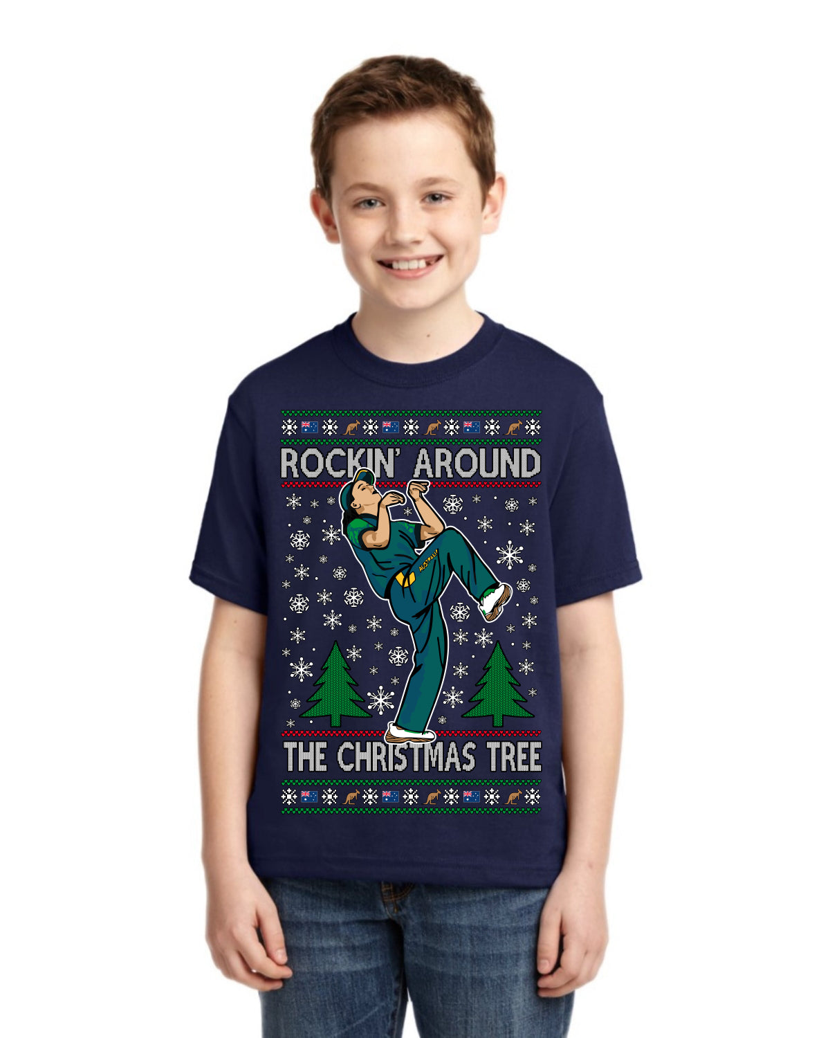 Rockin Around the Christmas Tree Raygun Viral Breakdancer Ugly Christmas Unisex Boys Girls Graphic Youth T-shirt