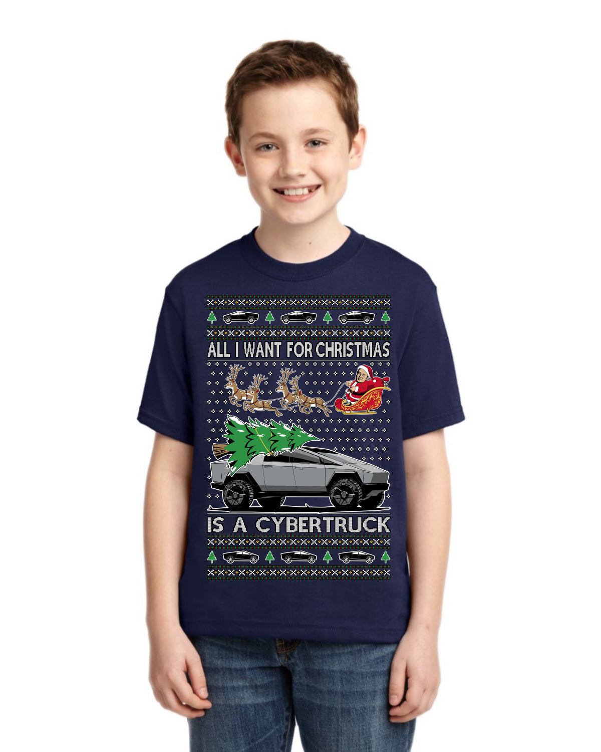 All I Want for Christmas is a Cybertruck Funny Tech Ugly Christmas Unisex Boys Girls Graphic Youth T-shirt