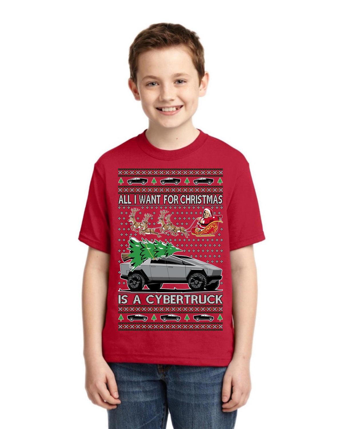 All I Want for Christmas is a Cybertruck Funny Tech Ugly Christmas Unisex Boys Girls Graphic Youth T-shirt