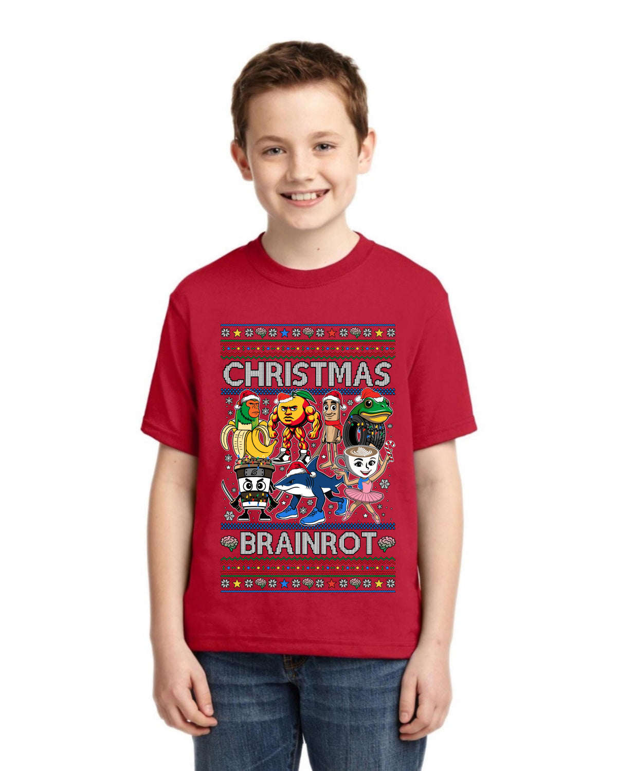 Christmas Brainrot Ugly Christmas Sweater For Kids | Unisex Boys Girls Graphic Youth T-Shirt
