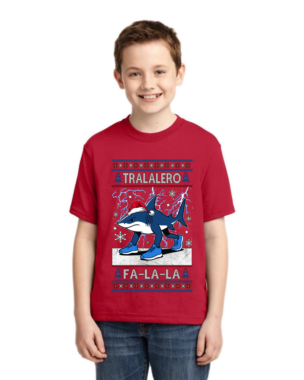 Tralalero Fa La La Brainrot Ugly Christmas Sweater For Kids | Unisex Boys Girls Graphic Youth T-Shirt