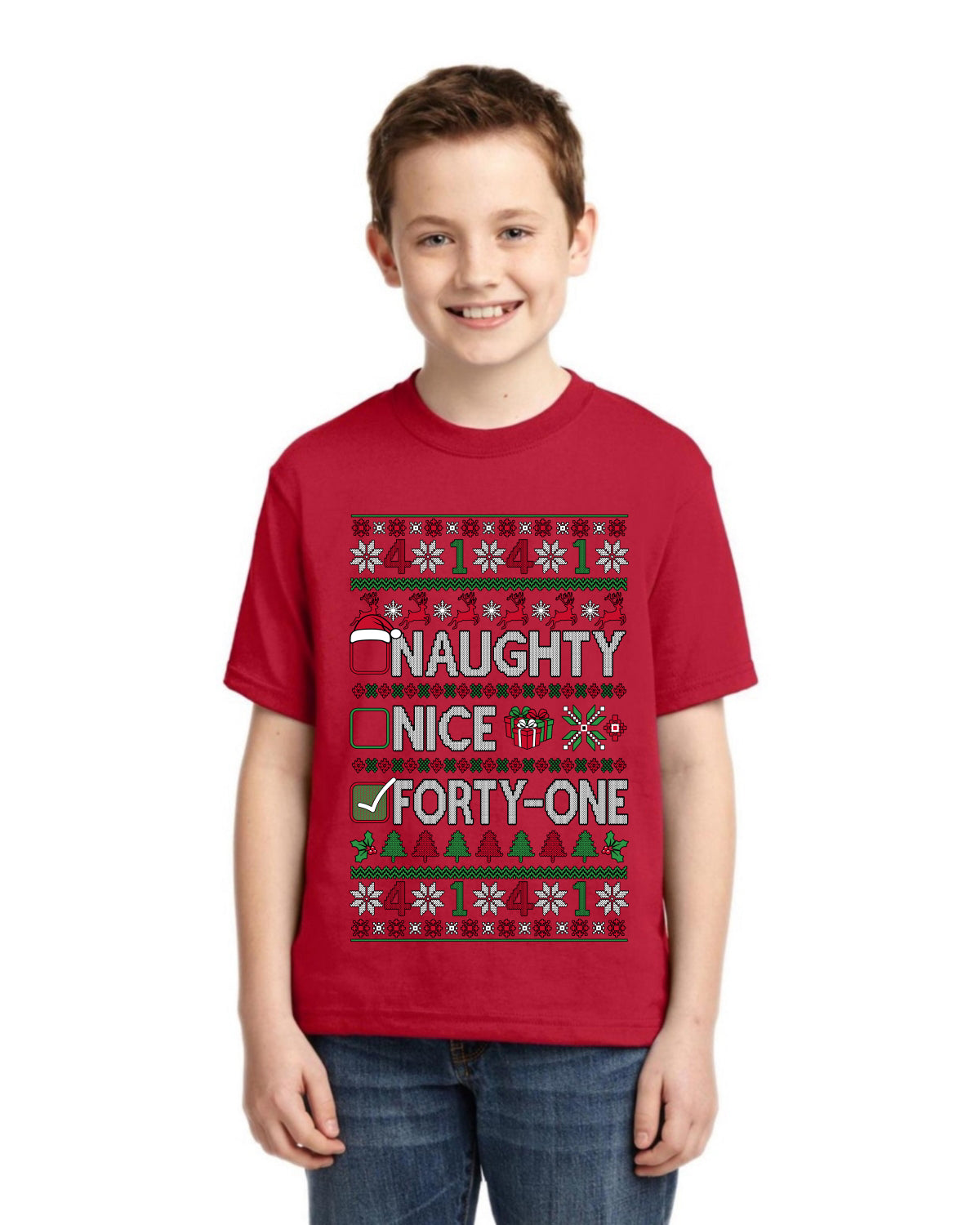 Naughty Nice 4 1 Checklist Ugly Christmas Sweater For Kids | Unisex Boys Girls Graphic Youth T-Shirt