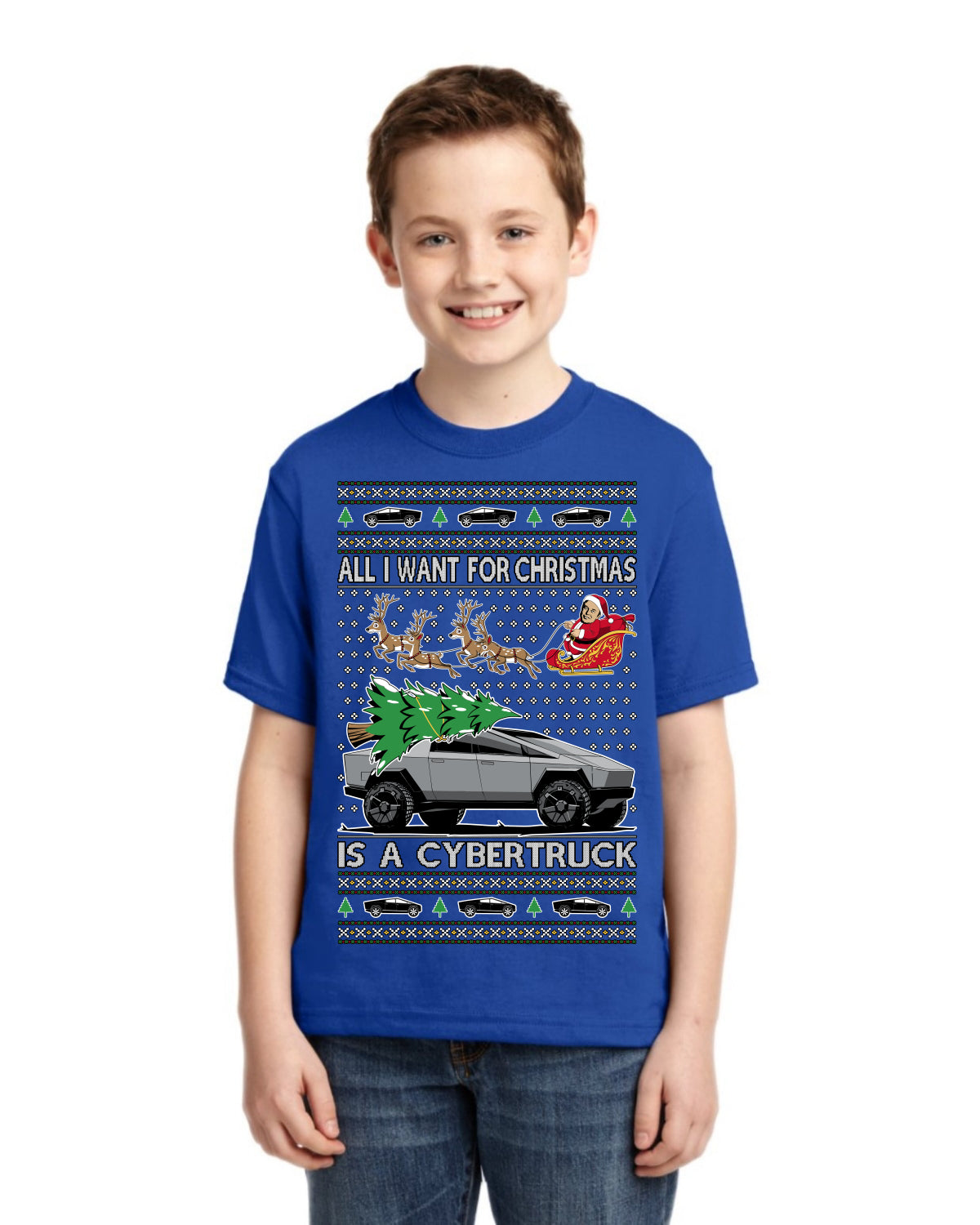 All I Want for Christmas is a Cybertruck Funny Tech Ugly Christmas Unisex Boys Girls Graphic Youth T-shirt