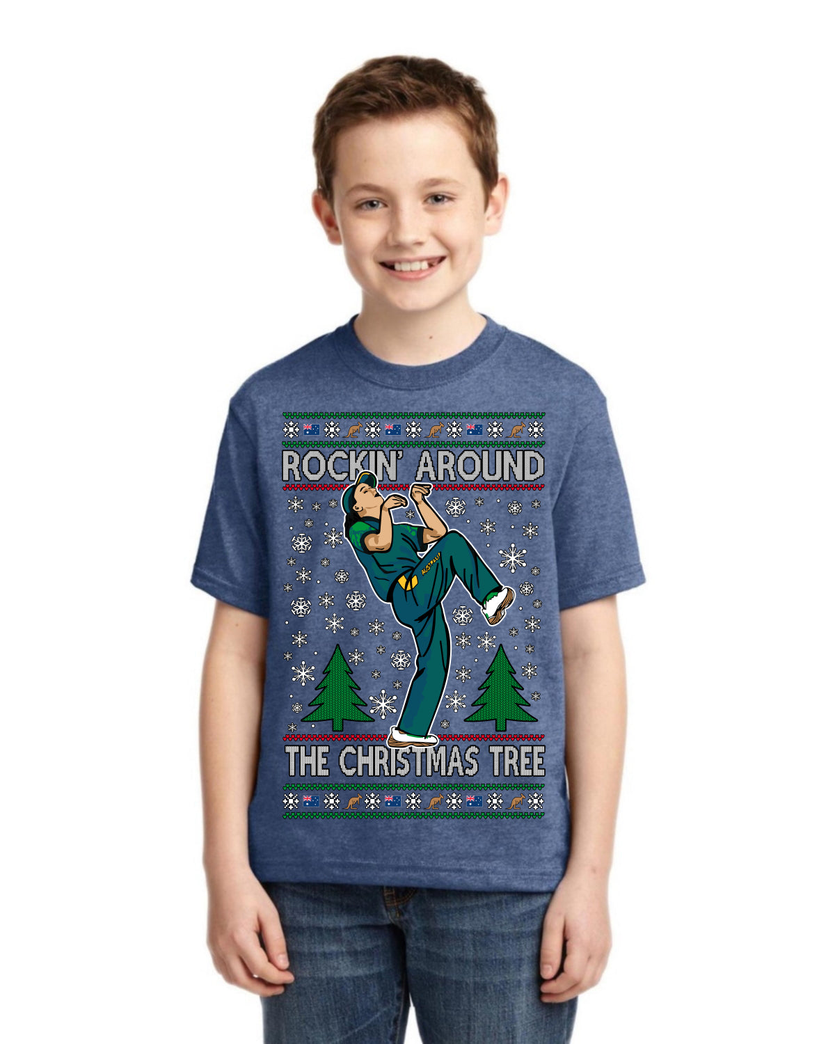 Rockin Around the Christmas Tree Raygun Viral Breakdancer Ugly Christmas Unisex Boys Girls Graphic Youth T-shirt