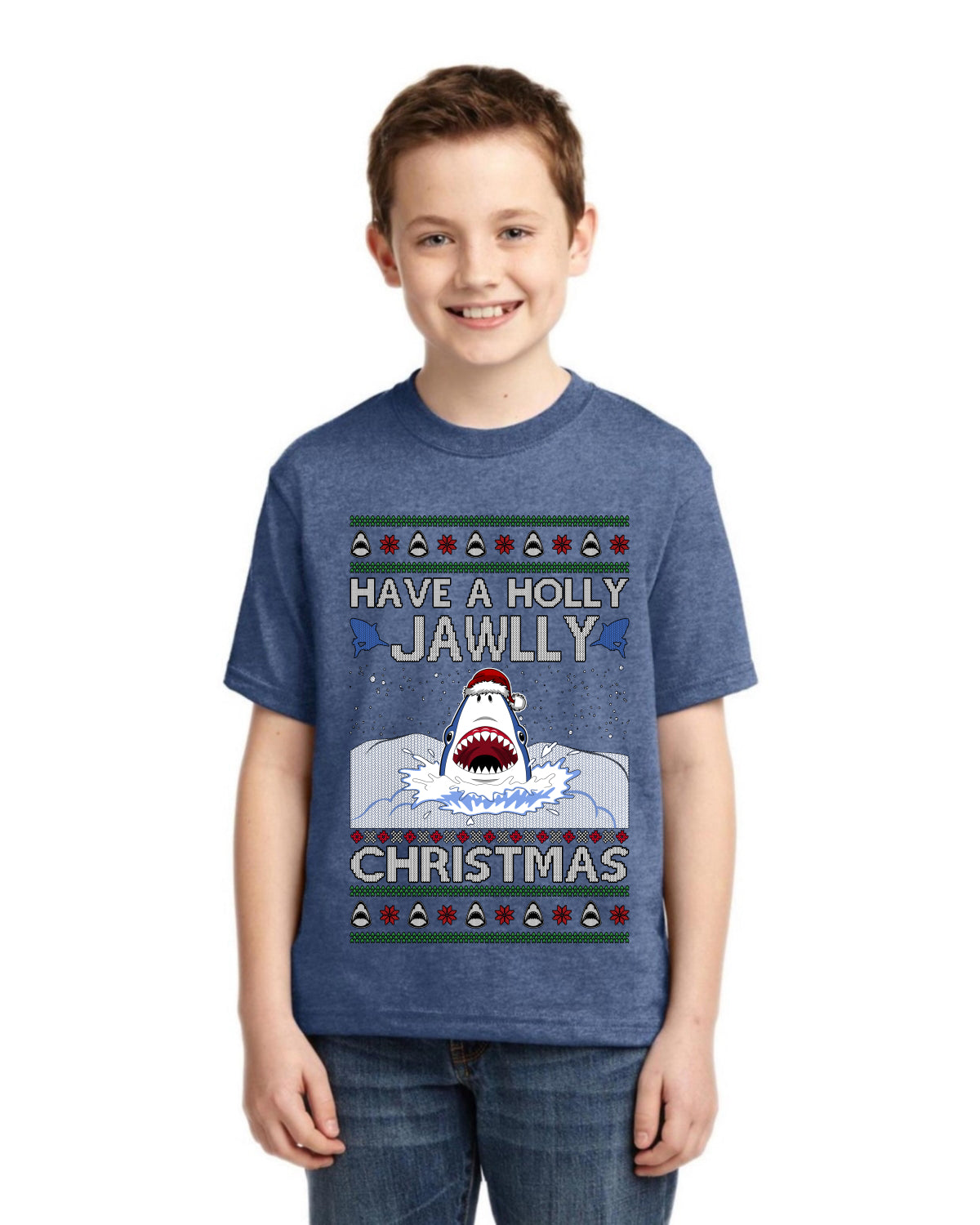 Have a Holly Jawlly Christmas, Cute Shark Ugly Christmas Sweater For Kids | Unisex Boys Girls Graphic Youth T-Shirt