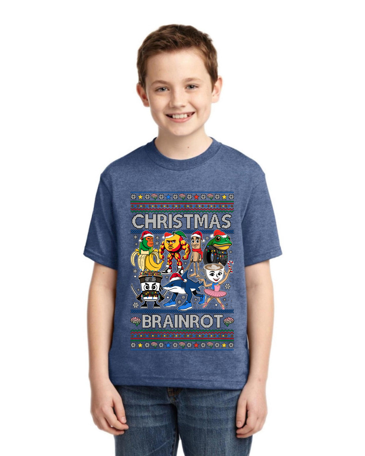 Christmas Brainrot Ugly Christmas Sweater For Kids | Unisex Boys Girls Graphic Youth T-Shirt