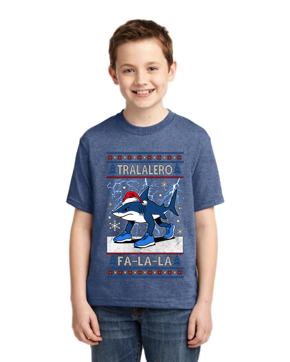 Tralalero Fa La La Brainrot Ugly Christmas Sweater For Kids | Unisex Boys Girls Graphic Youth T-Shirt