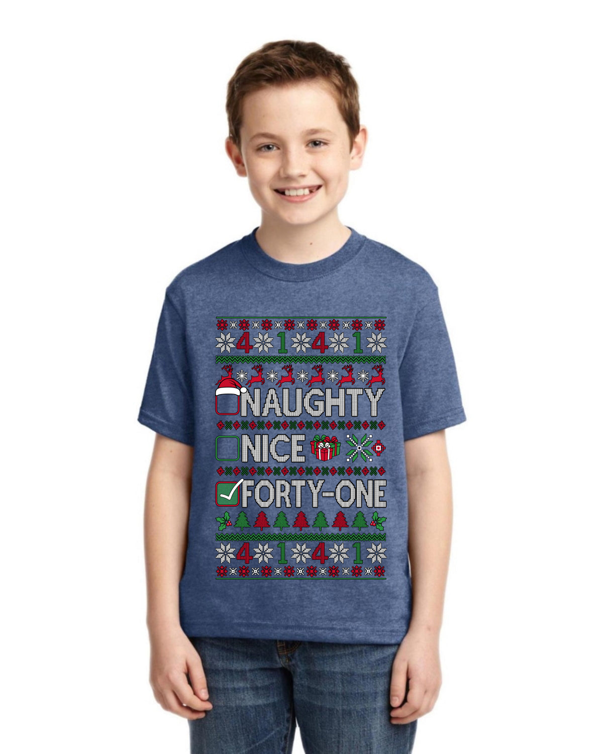 Naughty Nice 4 1 Checklist Ugly Christmas Sweater For Kids | Unisex Boys Girls Graphic Youth T-Shirt