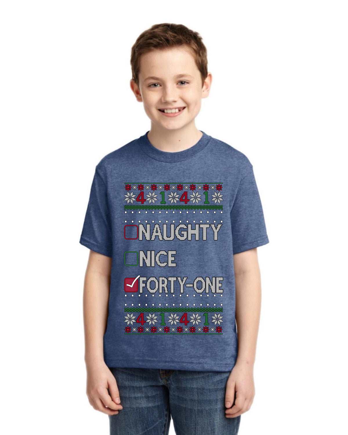 Naughty Nice 4 1 Checklist Ugly Christmas Sweater For Kids | Unisex Boys Girls Graphic Youth T-Shirt