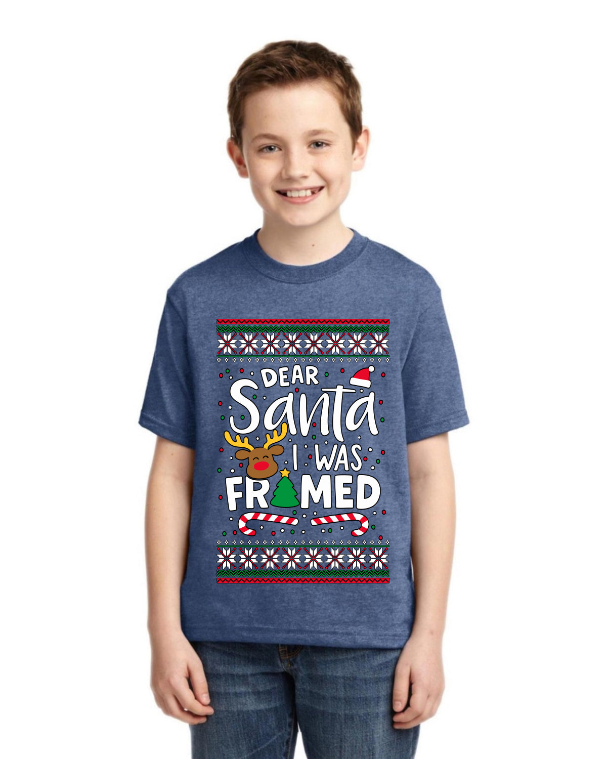 Dear Santa I Was Framed Ugly Christmas Sweater For Kids | Unisex Boys Girls Graphic Youth T-Shirt