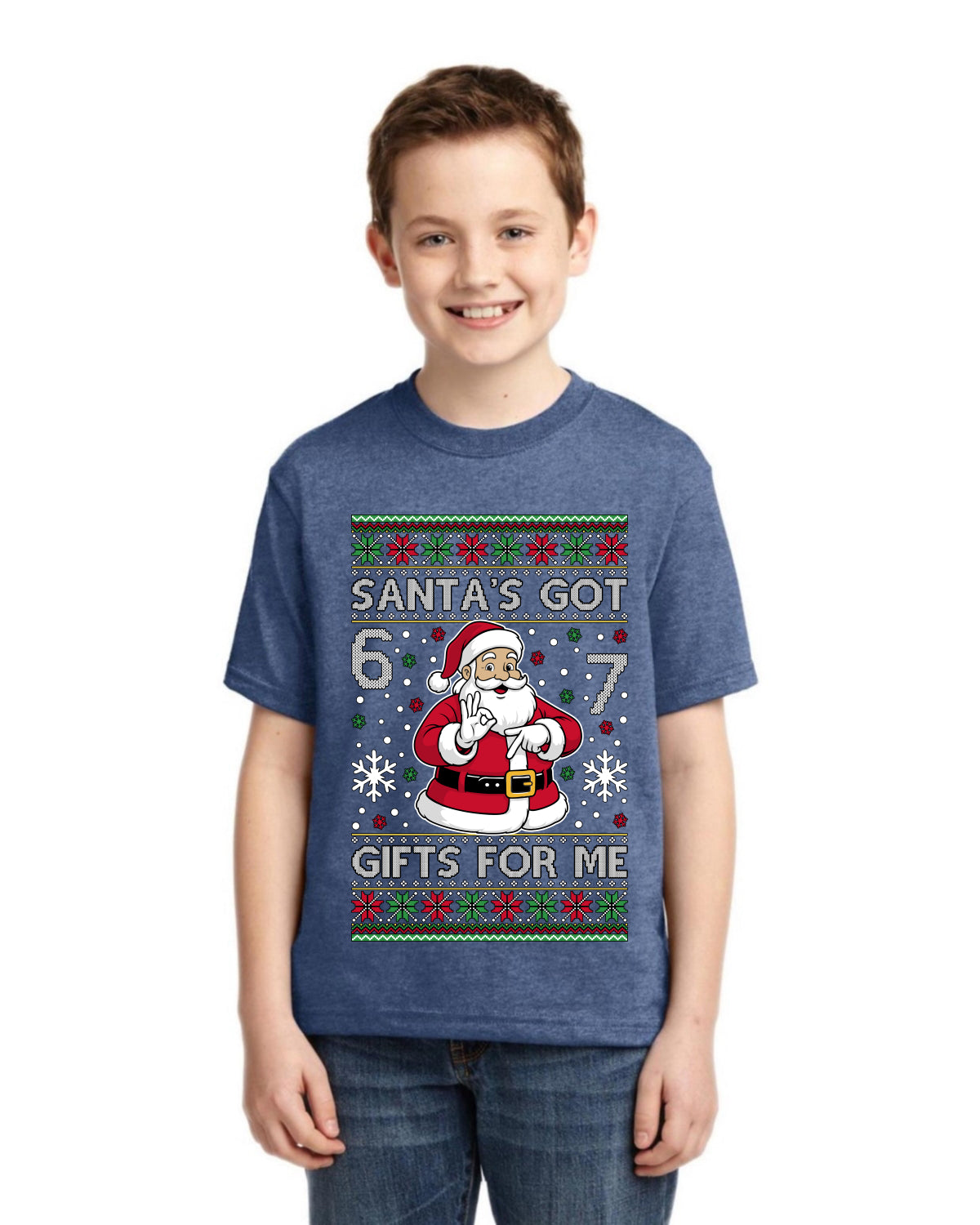Santa's Got 6 7 Gifts For Me Ugly Christmas Sweater For Kids | Unisex Boys Girls Graphic Youth T-Shirt