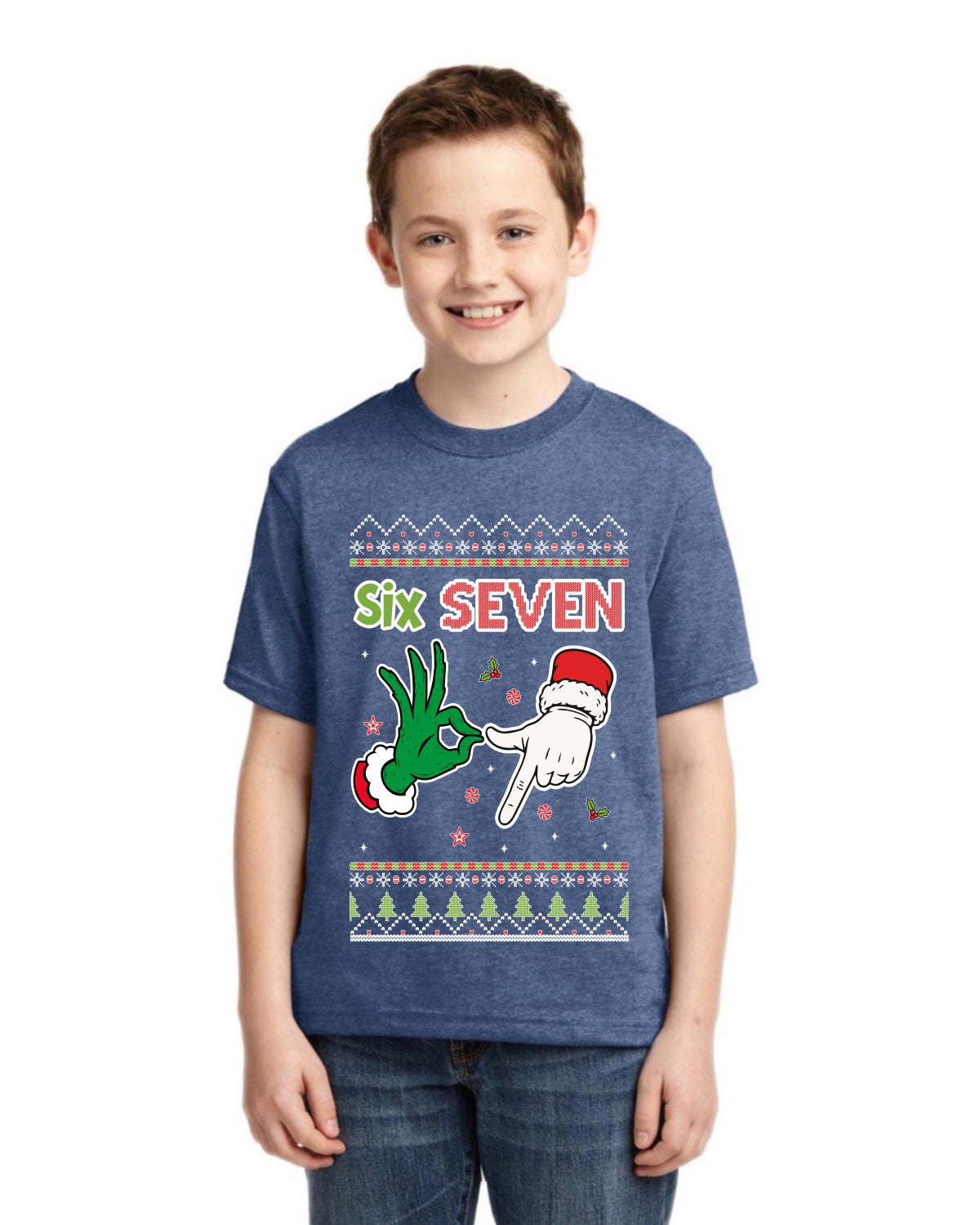 6 7 Christmas Hands Ugly Christmas Sweater For Kids | Unisex Boys Girls Graphic Youth T-Shirt
