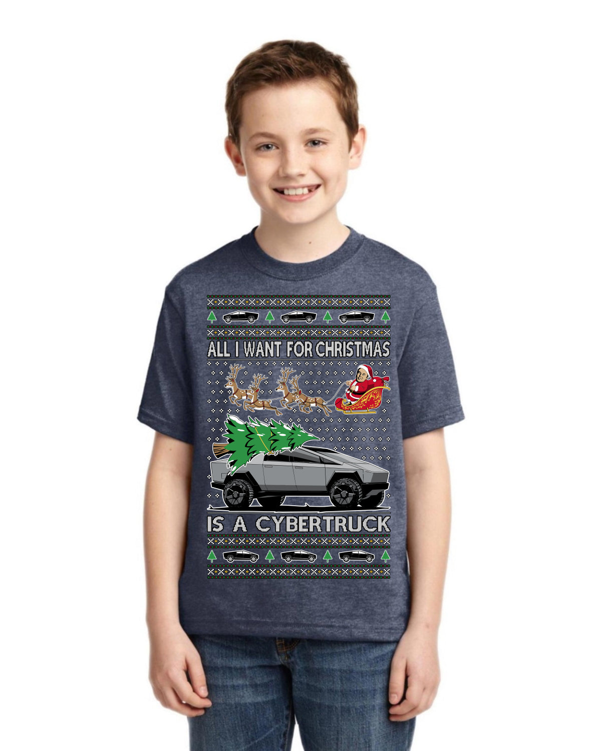 All I Want for Christmas is a Cybertruck Funny Tech Ugly Christmas Unisex Boys Girls Graphic Youth T-shirt