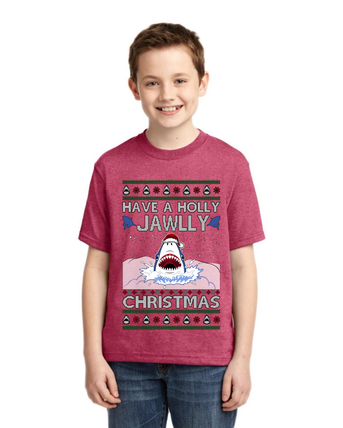 Have a Holly Jawlly Christmas, Cute Shark Ugly Christmas Sweater For Kids | Unisex Boys Girls Graphic Youth T-Shirt