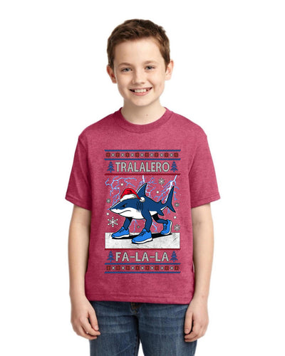 Tralalero Fa La La Brainrot Ugly Christmas Sweater For Kids | Unisex Boys Girls Graphic Youth T-Shirt