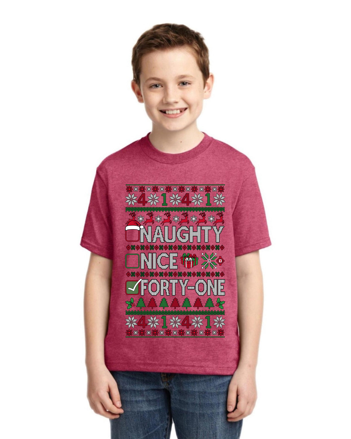 Naughty Nice 4 1 Checklist Ugly Christmas Sweater For Kids | Unisex Boys Girls Graphic Youth T-Shirt