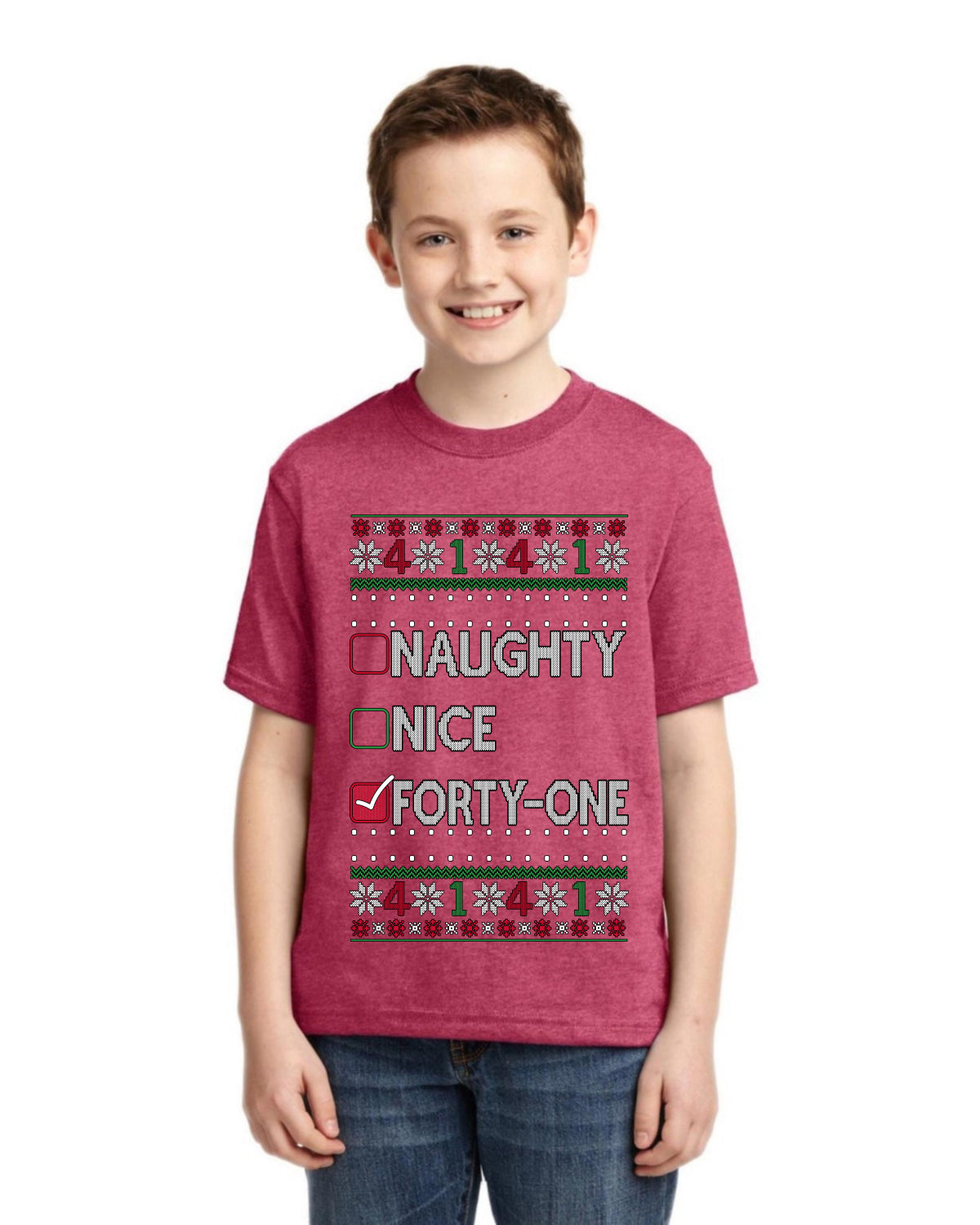 Naughty Nice 4 1 Checklist Ugly Christmas Sweater For Kids | Unisex Boys Girls Graphic Youth T-Shirt