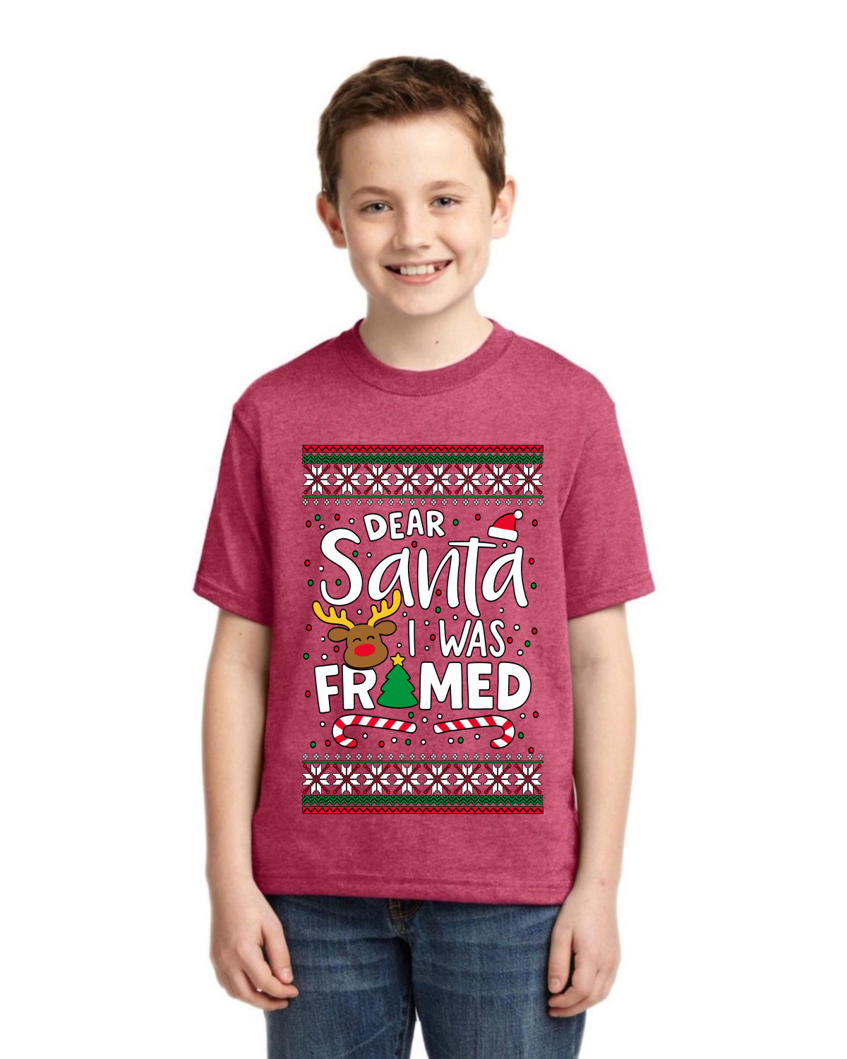 Dear Santa I Was Framed Ugly Christmas Sweater For Kids | Unisex Boys Girls Graphic Youth T-Shirt