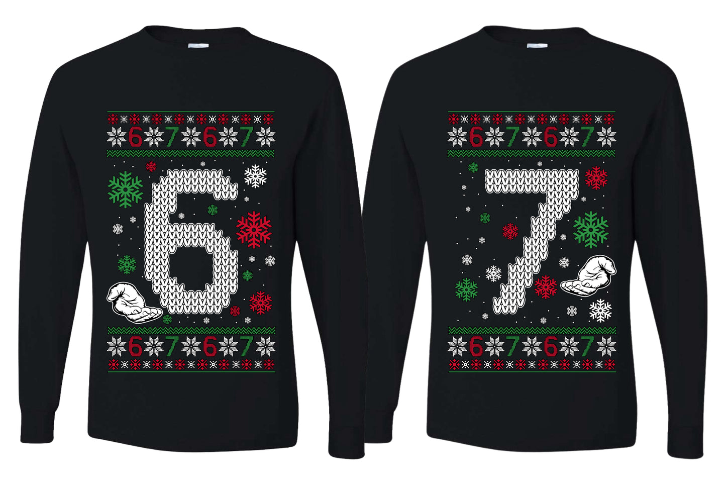 6 7 Meme Sweater Girlfriend Boyfriend Gift His and Hers Matching Ugly Christmas Couple Long Sleeve Shirt