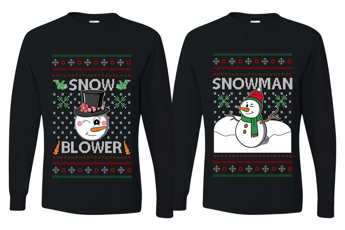 Snow Blower Snowman Sweater Girlfriend Boyfriend Gift His and Hers Matching Ugly Christmas Couple Long Sleeve Shirt