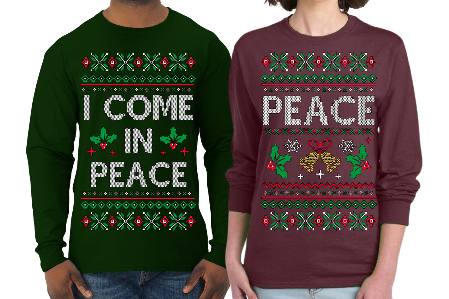 I Come in Peace Funny Matching His and Hers Couples Shirt Girlfriend Boyfriend Gift His and Hers Matching Ugly Christmas Couple Long Sleeve Shirt