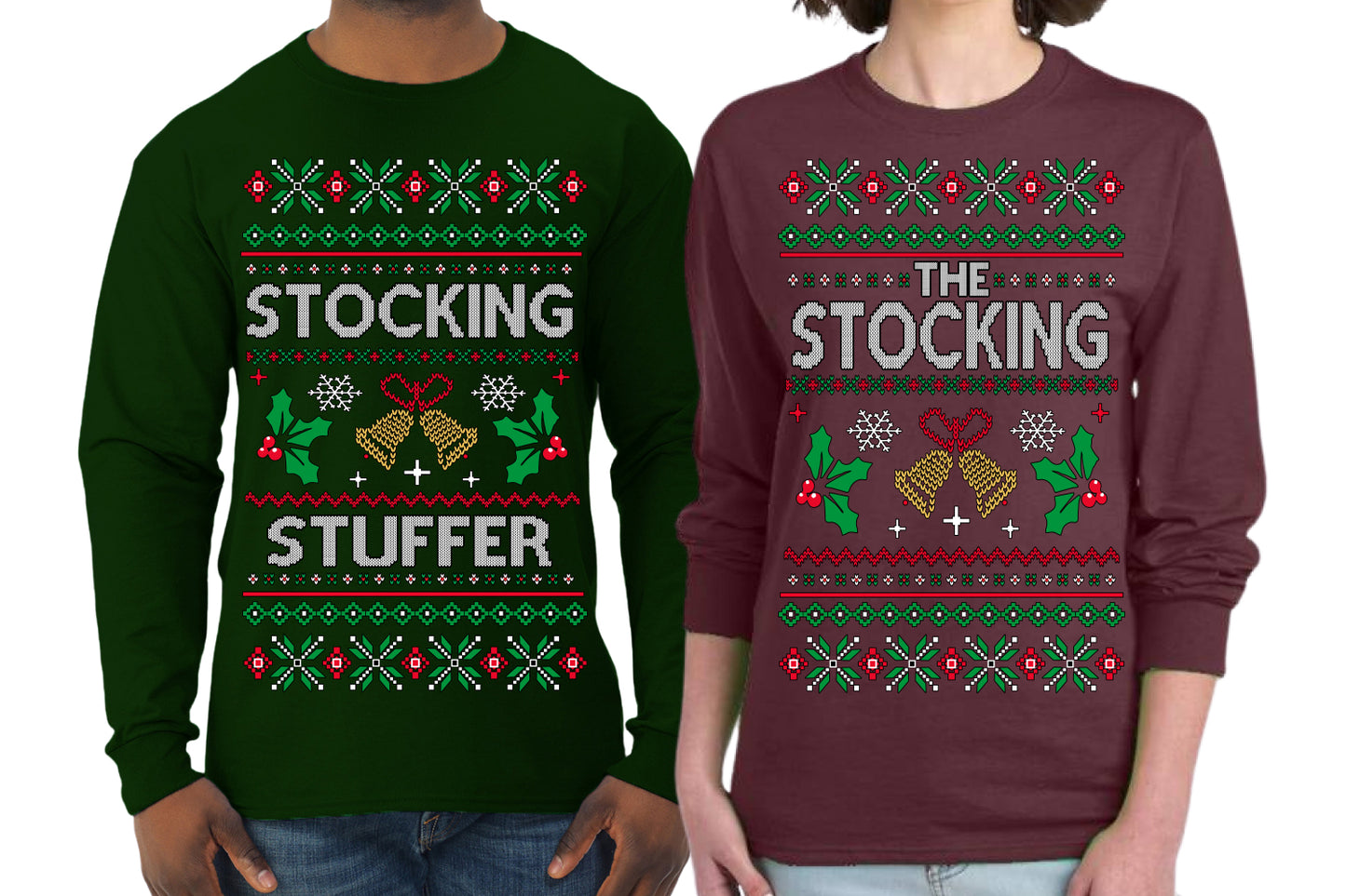 The Stocking, The Stocking Stuffer | Funny  Couples Cute Shirt Girlfriend Boyfriend Gift His and Hers Matching Ugly Christmas Couple Long Sleeve Shirt
