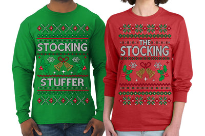 The Stocking, The Stocking Stuffer | Funny  Couples Cute Shirt Girlfriend Boyfriend Gift His and Hers Matching Ugly Christmas Couple Long Sleeve Shirt