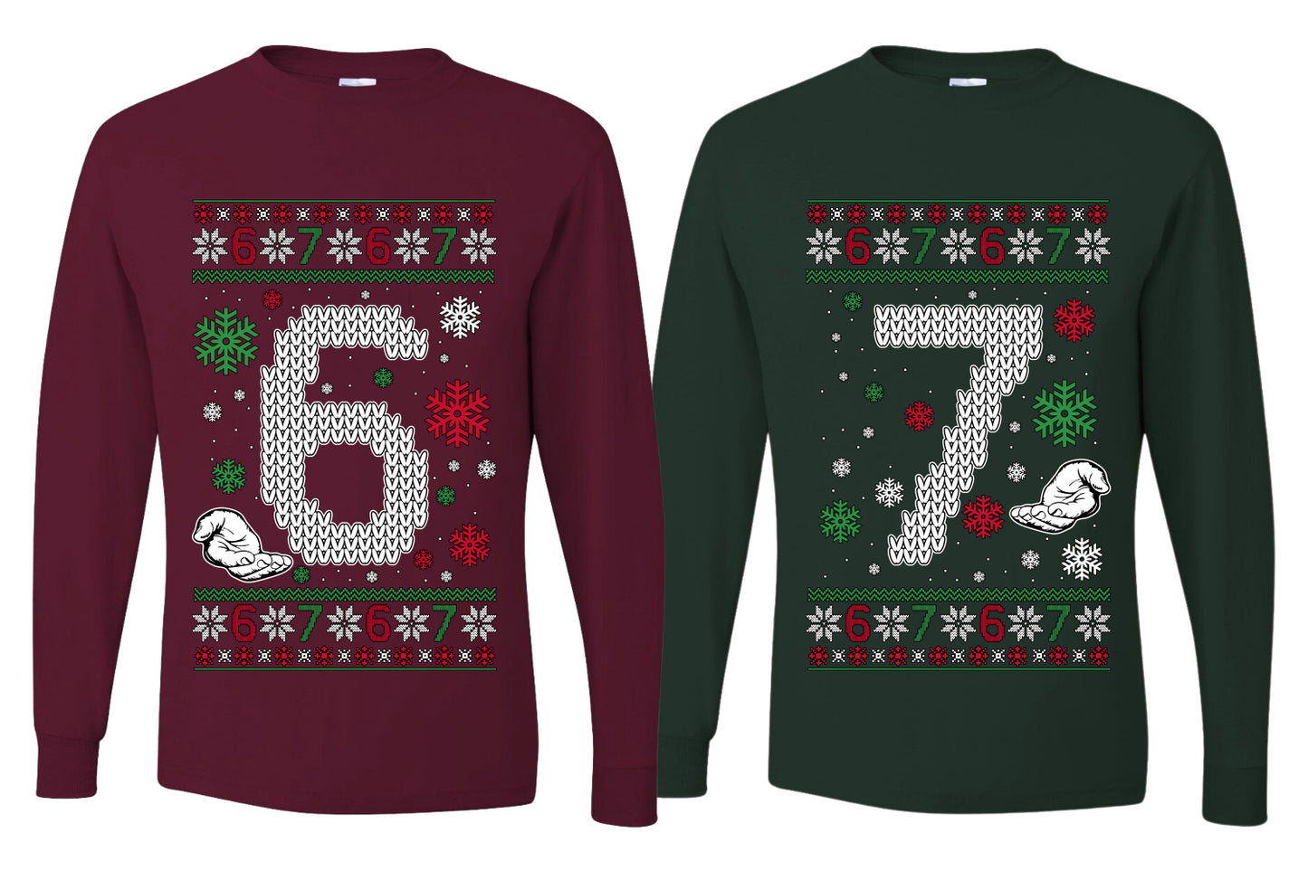 6 7 Meme Sweater Girlfriend Boyfriend Gift His and Hers Matching Ugly Christmas Couple Long Sleeve Shirt