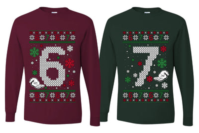 6 7 Meme Sweater Girlfriend Boyfriend Gift His and Hers Matching Ugly Christmas Couple Long Sleeve Shirt