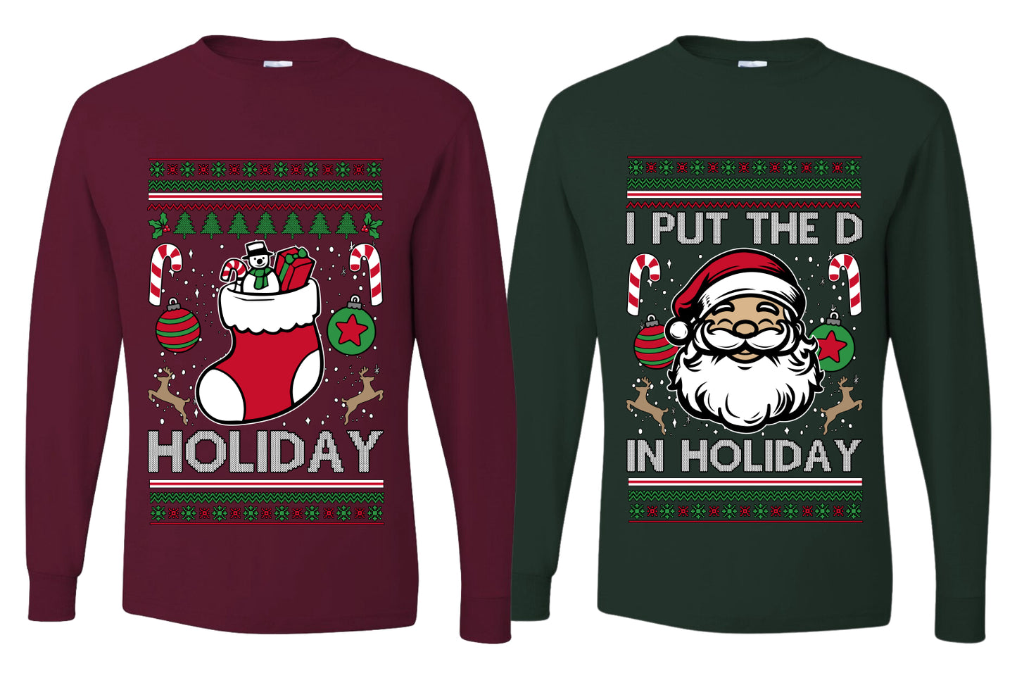 I Put The D In Holiday Sweater Girlfriend Boyfriend Gift His and Hers Matching Ugly Christmas Couple Long Sleeve Shirt