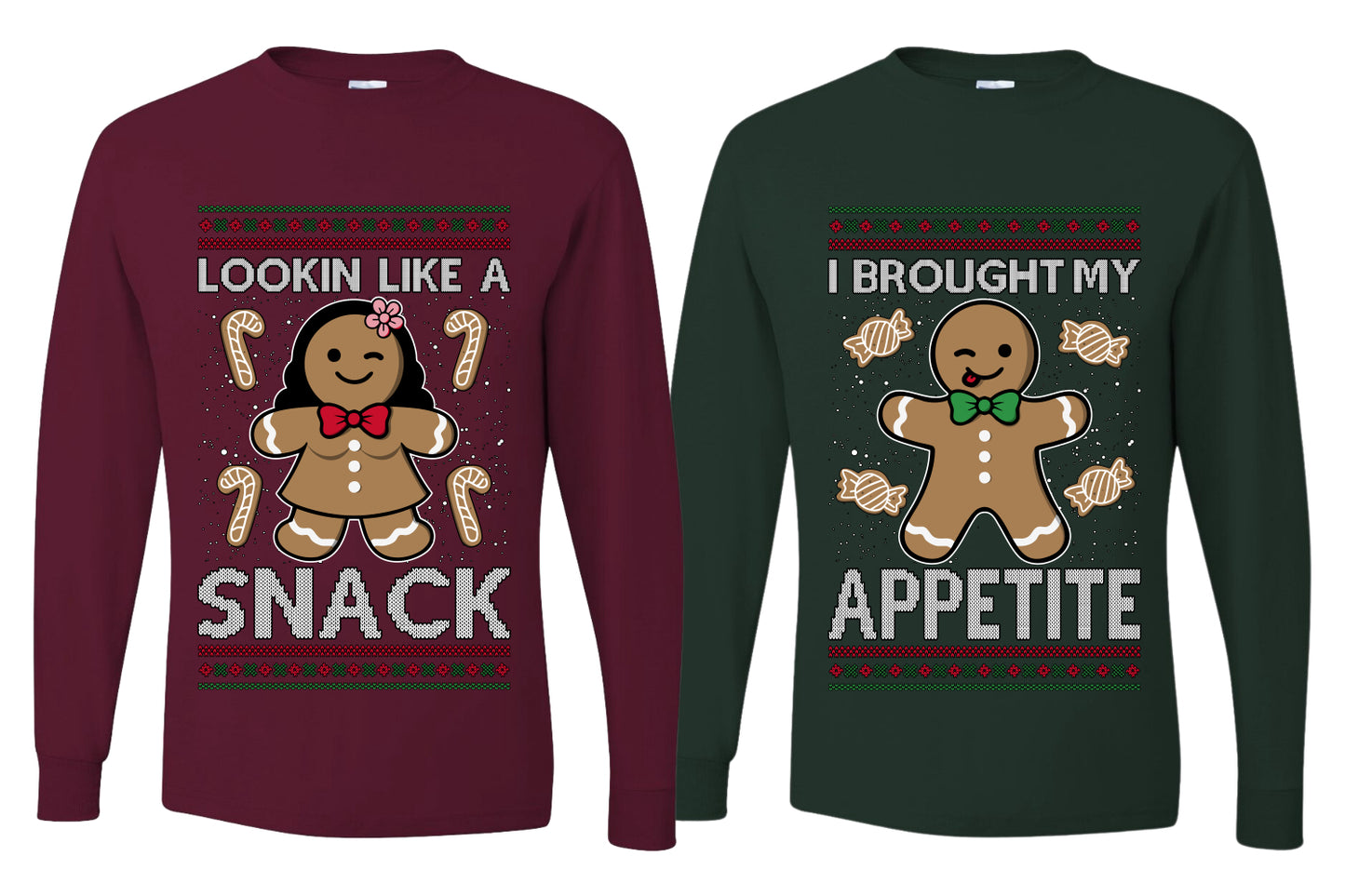 I Brought My Appetitie Lookin Like A Snack Sweater Girlfriend Boyfriend Gift His and Hers Matching Ugly Christmas Couple Long Sleeve Shirt