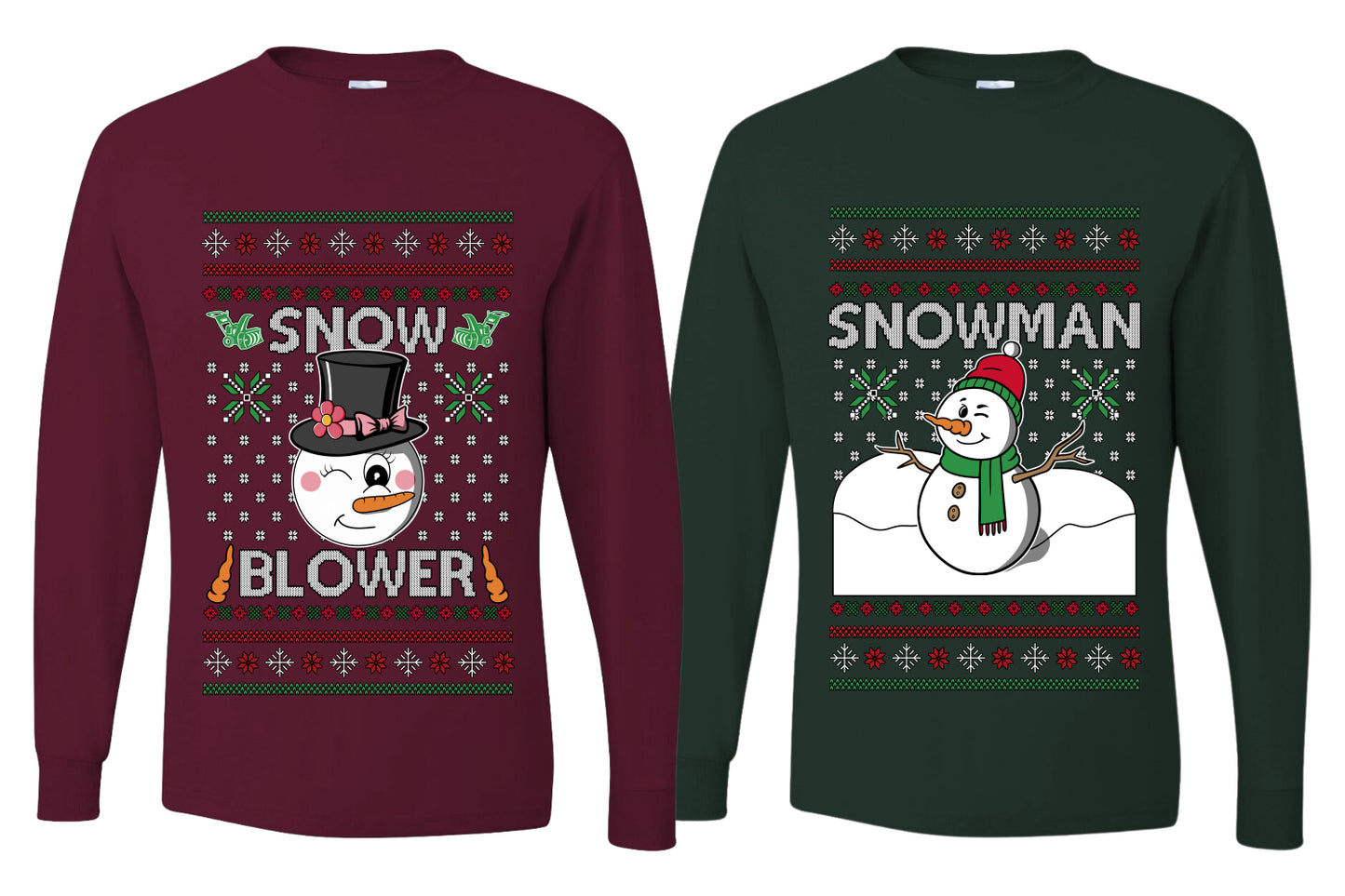 Snow Blower Snowman Sweater Girlfriend Boyfriend Gift His and Hers Matching Ugly Christmas Couple Long Sleeve Shirt