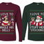 I Love To Stuff Her Stocking Jingle His Bells Sweater Girlfriend Boyfriend Gift His and Hers Matching Ugly Christmas Couple Long Sleeve Shirt